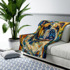 English Bulldog Post-Impressionist sherpa blanket by Tritan, on sofa
