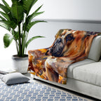 English Bulldog Watercolor sherpa blanket by Tritan, on sofa