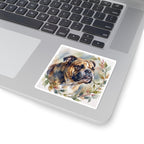 English Bulldog Watercolor vinyl sticker by Tritan, on a laptop