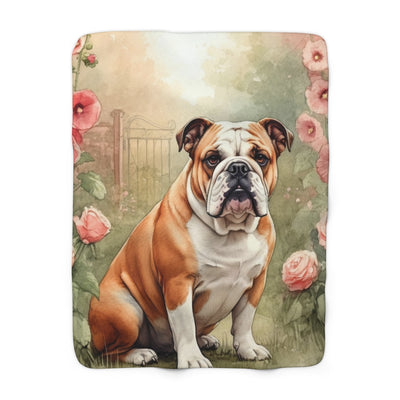 English Bulldog Watercolor Cottage Garden Throw Blanket | Premium Dog Prints | Tritan