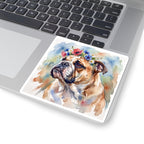 English Bulldog Watercolor vinyl sticker by Tritan, on a laptop