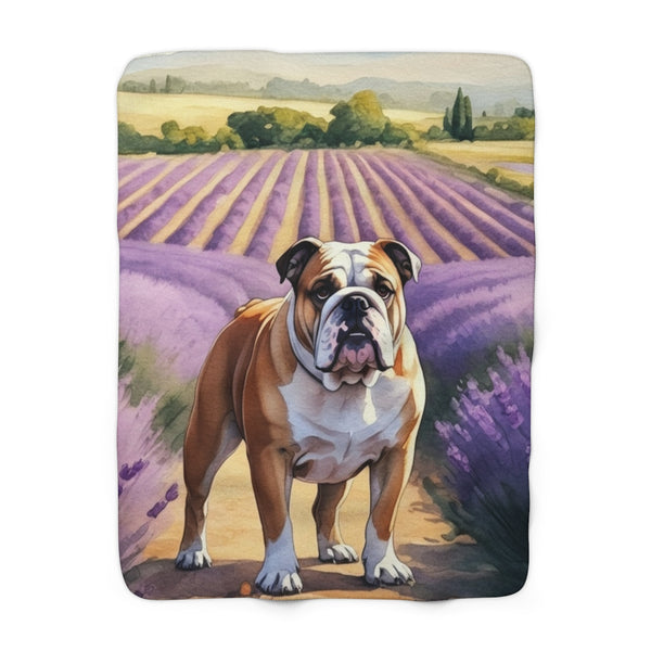 English Bulldog Watercolor Lavender Fields Throw Blanket | Premium Dog Prints | Tritan