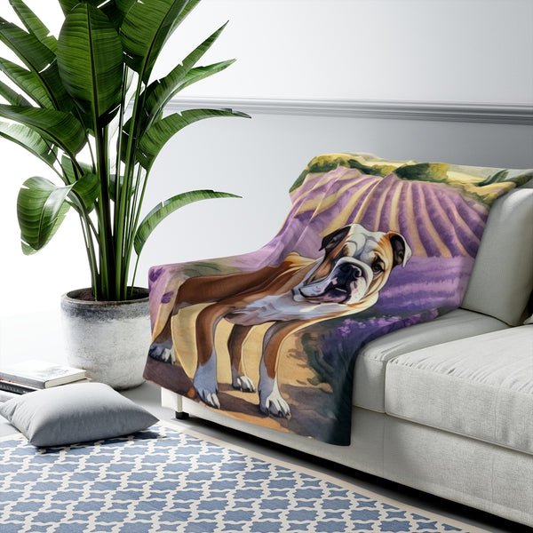 English Bulldog Watercolor Lavender Fields Throw Blanket | Premium Dog Prints | Tritan — Lifestyle View