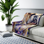 English Bulldog Watercolor sherpa blanket by Tritan, on sofa