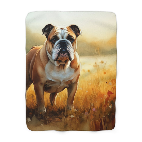 English Bulldog Watercolor Meadow Golden Throw Blanket | Premium Dog Prints | Tritan