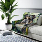 English Bulldog Watercolor sherpa blanket by Tritan, on sofa