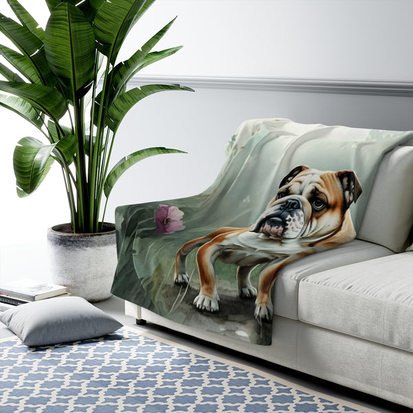 English Bulldog Watercolor Rain Garden Throw Blanket | Premium Dog Prints | Tritan — Lifestyle View