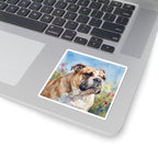 English Bulldog Watercolor vinyl sticker by Tritan, on a laptop