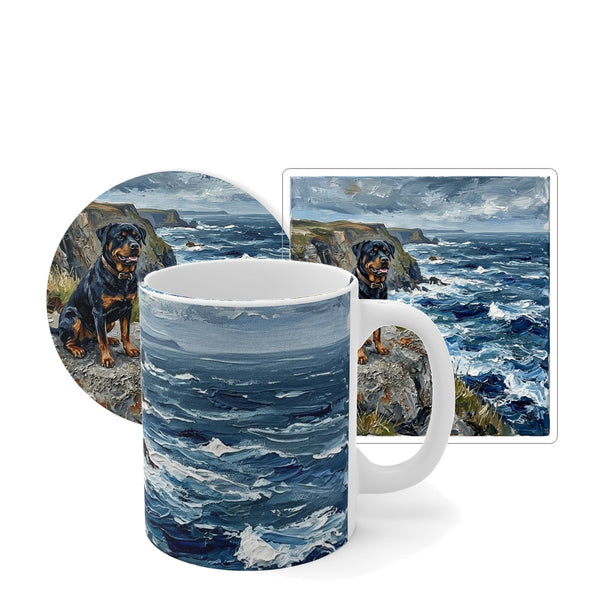 Rottweiler Coastal Cliffside Gift Set | Mug + Coaster + Sticker | Tritan
