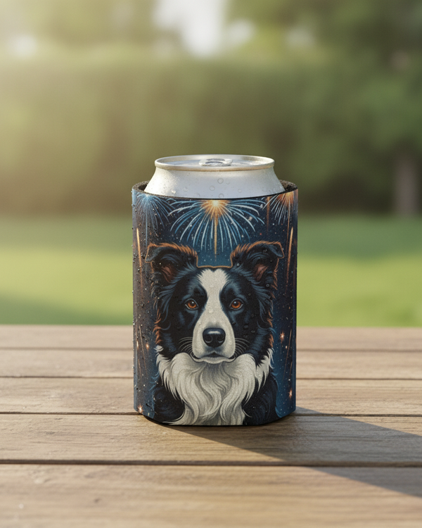 Border Collie America 250 Patriotic Dog Pattern Can Cooler | America 250 Pattern Drinkware Gift for Dog Lovers | Summer Party Decor