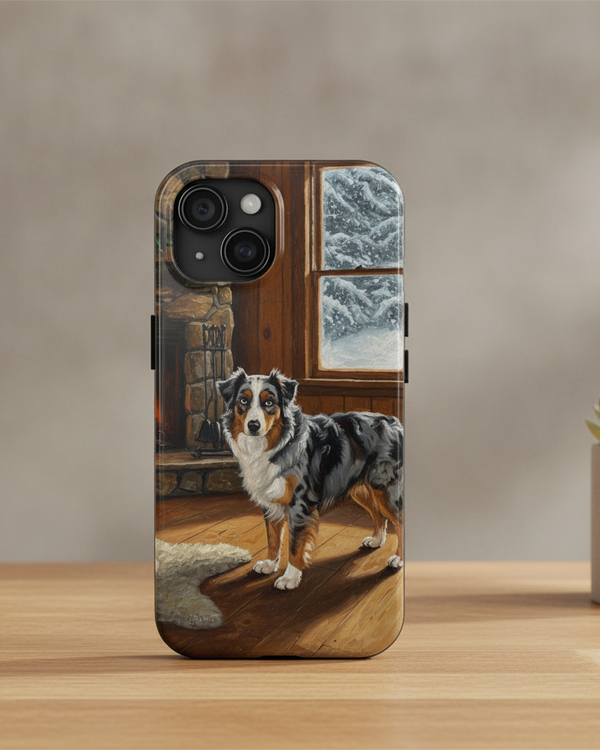 Acrylic Australian Shepherd - Winter Hearth | Tough Phone Case