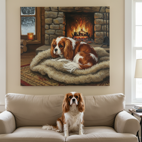 Cavalier King Charles Spaniel Acrylic Painting Canvas Wall Art, Dog Lover Gift, Pet Portrait Decor, Stretched Canvas Print — Lifestyle View