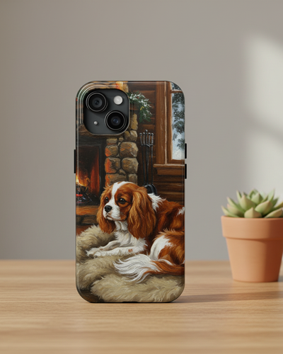 Acrylic Cavalier King Charles Spaniel - Winter Hearth | Tough Phone Case