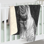 French Bulldog Charcoal sherpa blanket by Tritan, on bed