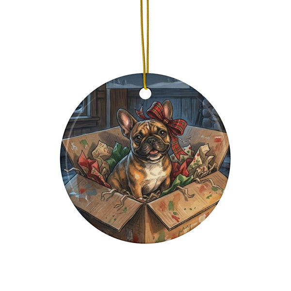 French Bulldog Christmas Storybook Ceramic Tree Ornament, Storybook Dog Art, French Bulldog Lover Gift