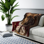 French Bulldog Kings & Queens sherpa blanket by Tritan, on sofa