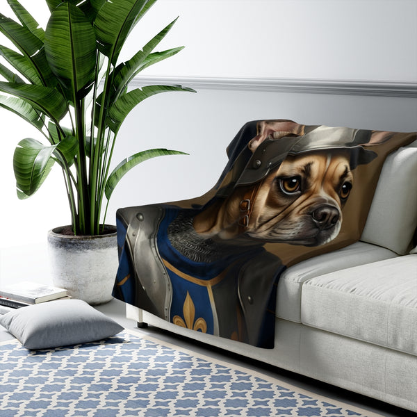 French Bulldog Medieval Knight Portrait Regal Throw Blanket | Premium Dog Prints | Tritan — Lifestyle View