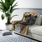 French Bulldog Oil Portrait sherpa blanket by Tritan, on sofa