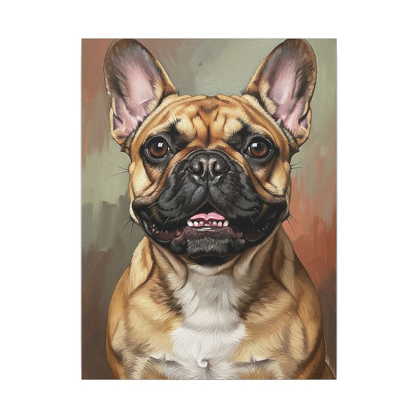 French Bulldog Oil Portrait Stretched Canvas | Frenchie Wall Art Decor | Warm Dog Art Print | Pet Lover Gift — Lifestyle View