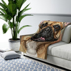 French Bulldog Oil Portrait sherpa blanket by Tritan, on sofa