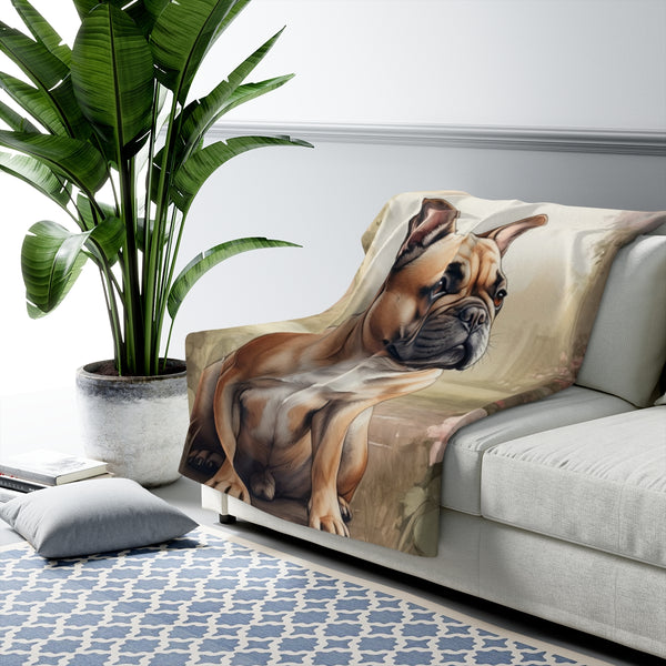 French Bulldog Watercolor Cottage Garden Throw Blanket | Premium Dog Prints | Tritan — Lifestyle View