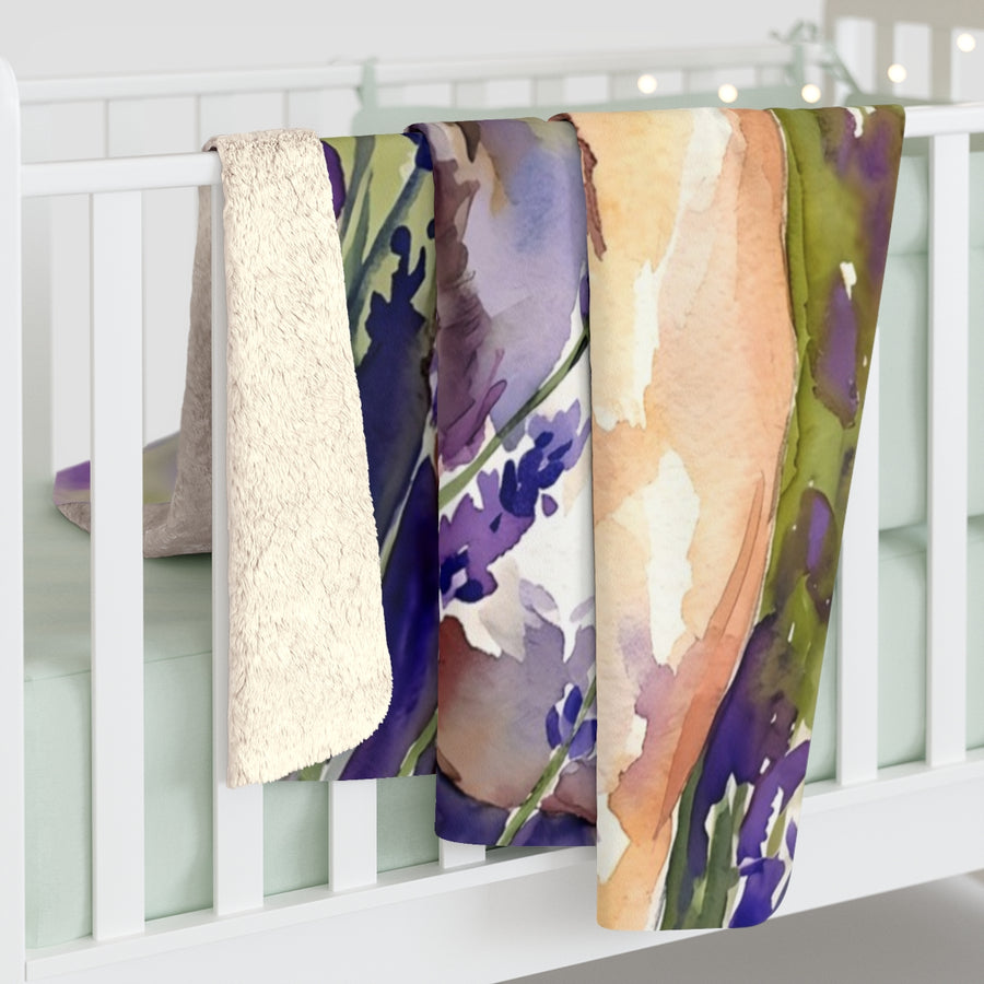French Bulldog Watercolor sherpa blanket by Tritan, on bed