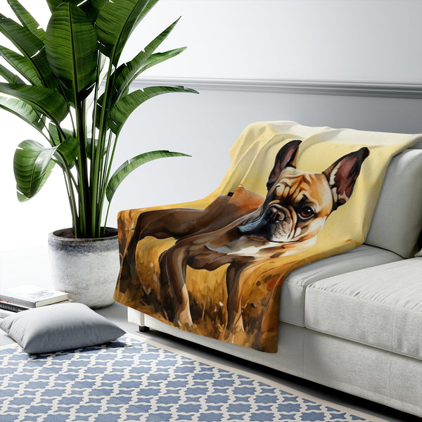 French Bulldog Watercolor Meadow Golden Throw Blanket | Premium Dog Prints | Tritan — Lifestyle View