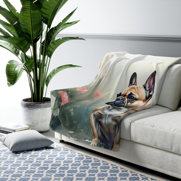 French Bulldog Watercolor Rain Garden Throw Blanket | Premium Dog Prints | Tritan — Lifestyle View