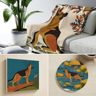German Shepherd Retro Autumn Gift Set | Canvas, Sherpa Blanket & Coaster | Tritan