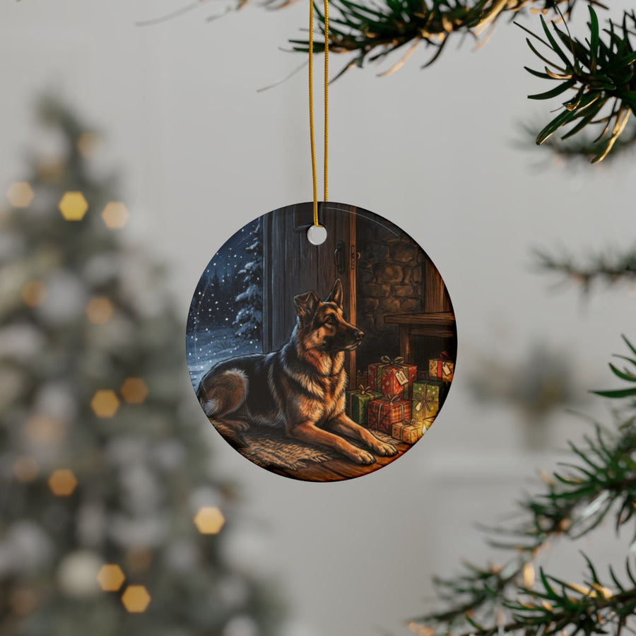 German Shepherd Christmas Storybook ceramic ornament by Tritan, context