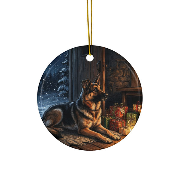 German Shepherd Christmas Storybook Ceramic Tree Ornament, Storybook Dog Art, German Shepherd Lover Gift