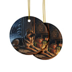 German Shepherd Christmas Storybook ceramic ornament by Tritan, front and back