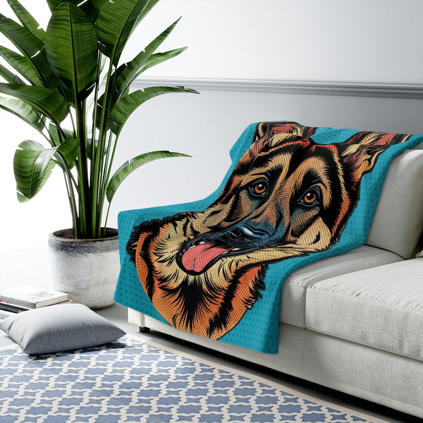 German Shepherd Comic Pop Art Throw Blanket | Premium Dog Prints | Tritan — Lifestyle View