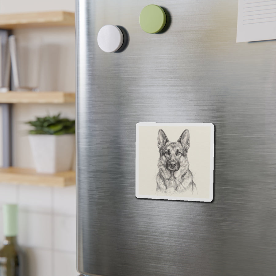 German Shepherd Graphite die-cut magnet by Tritan, on steel