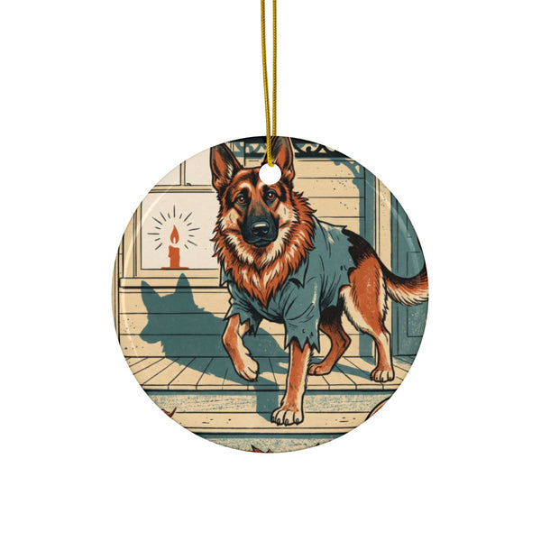 German Shepherd Halloween Poster Ceramic Tree Ornament, Vintage Dog Poster Art, German Shepherd Lover Gift