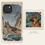 German Shepherd Japanese Print phone and sticker gift set: dual-layer iPhone 15 Pro tough case and 3x3 vinyl sticker