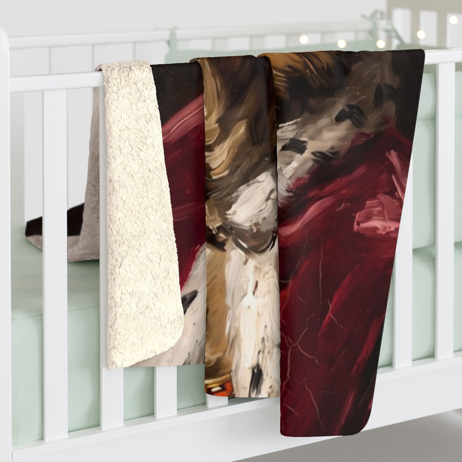 German Shepherd Kings & Queens sherpa blanket by Tritan, on bed