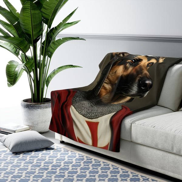 German Shepherd Medieval Knight Portrait Regal Throw Blanket | Premium Dog Prints | Tritan — Lifestyle View