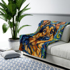 German Shepherd Post-Impressionist sherpa blanket by Tritan, on sofa
