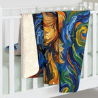 German Shepherd Post-Impressionist sherpa blanket by Tritan, on bed
