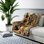 German Shepherd Watercolor sherpa blanket by Tritan, on sofa