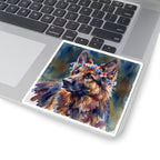 German Shepherd Watercolor vinyl sticker by Tritan, on a laptop