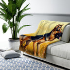 German Shepherd Watercolor sherpa blanket by Tritan, on sofa