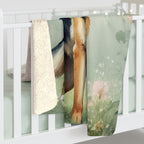 German Shepherd Watercolor sherpa blanket by Tritan, on bed