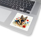 German Shepherd Watercolor vinyl sticker by Tritan, on a laptop