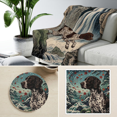 German Shorthaired Pointer Japanese Print Cozy Gift Set | Sherpa Blanket, Coaster & Sticker | Tritan