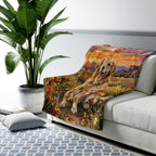 Golden Retriever Acrylic sherpa blanket by Tritan, on sofa