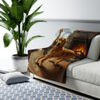 Golden Retriever By the Fire gift set: canvas, sherpa blanket and coaster in one painting