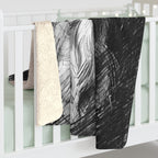 Golden Retriever Charcoal sherpa blanket by Tritan, on bed