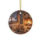 Golden Retriever Christmas Storybook ceramic ornament by Tritan, front